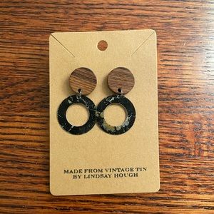 Modern earrings circles dangle vintage Japanese tea tin 1940s handmade NWT